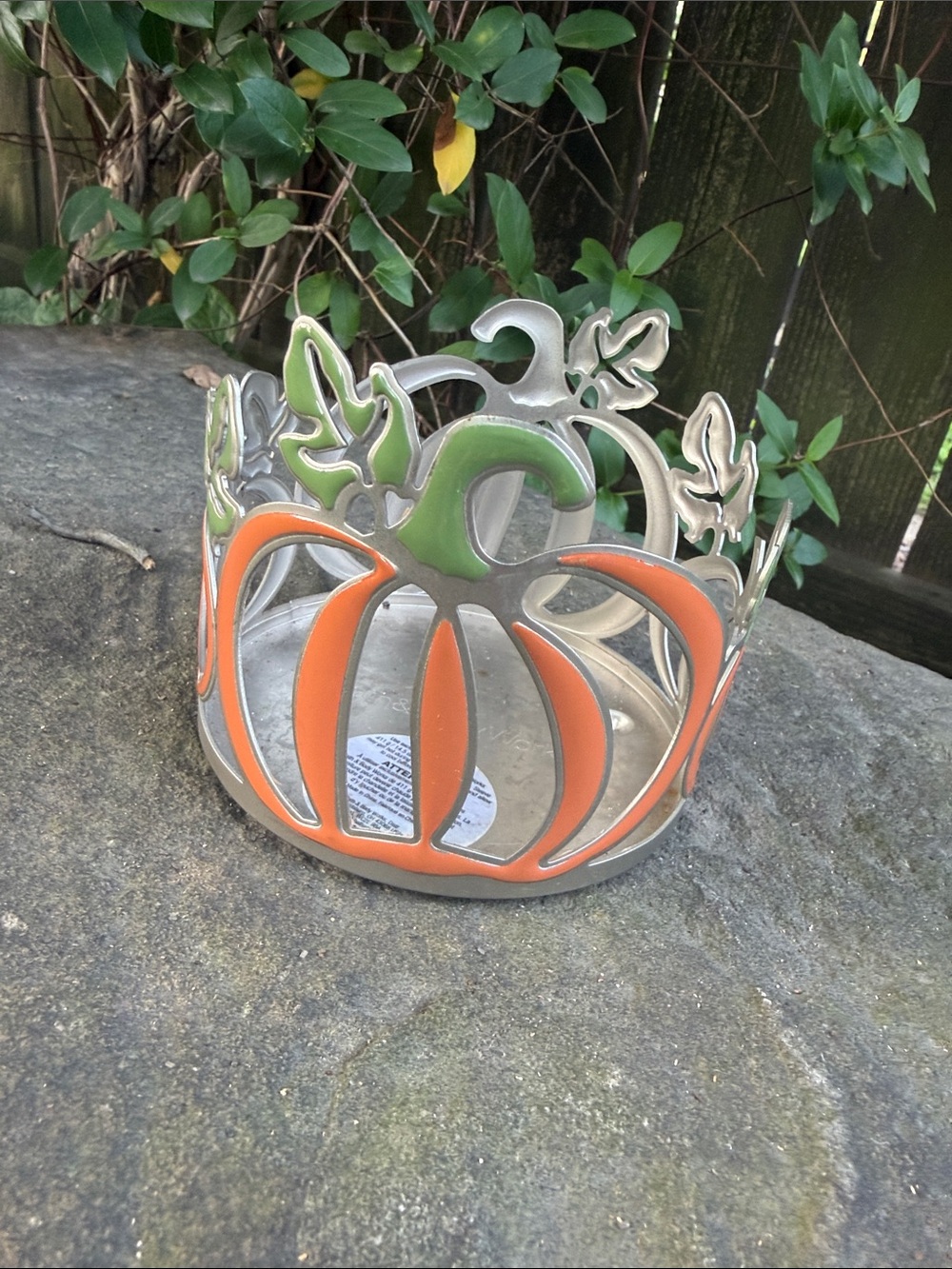 Bath & Body Works Silver Pumpkin candleholder Holder with Orange Accent